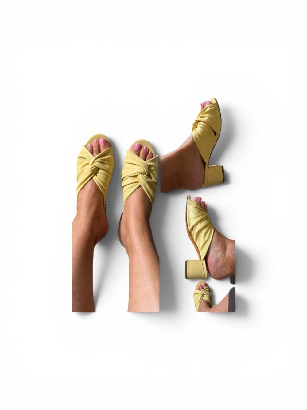 The Twist By Rebecca Allen Soft Yellow Leather Slide Sandal 6.5